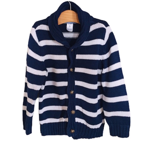 CARTERS Stripe Chunky Knit Woven Button Down Cardigan Navy Blue Boys Age 5Y - Picture 1 of 7